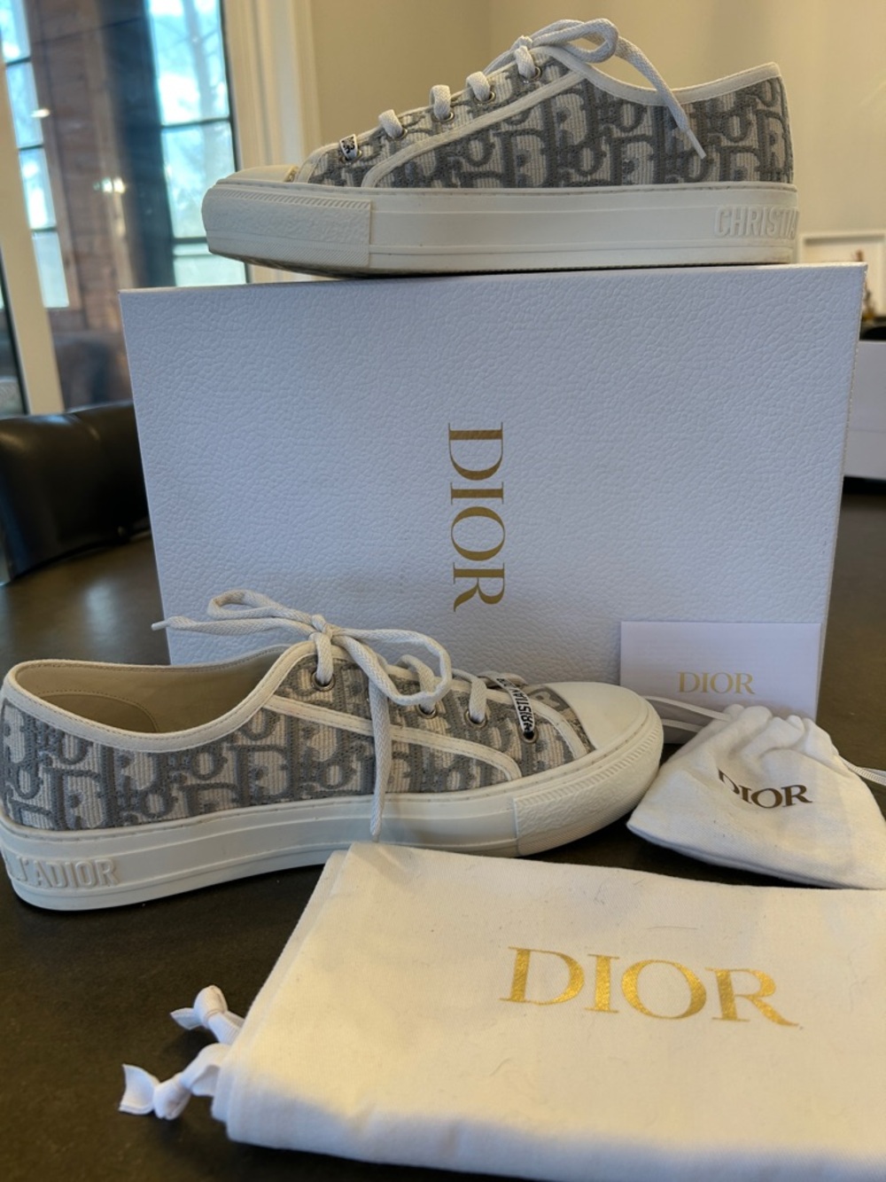 VG 100% Authentic Dior Gray/White Oblique Canvas Low-Top Sneakers